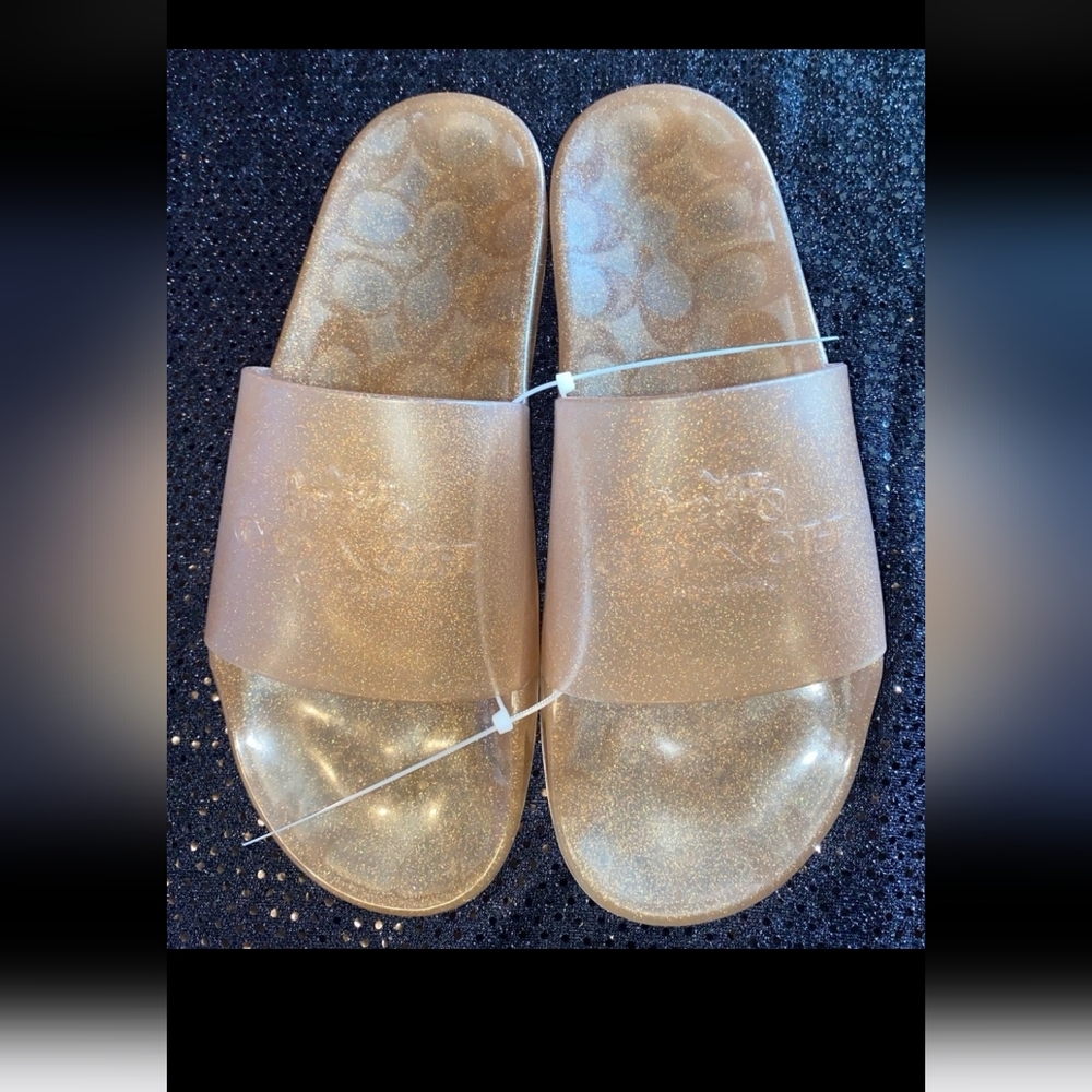 Coach New York Glittery Gold Slides - Picture 2 of 5